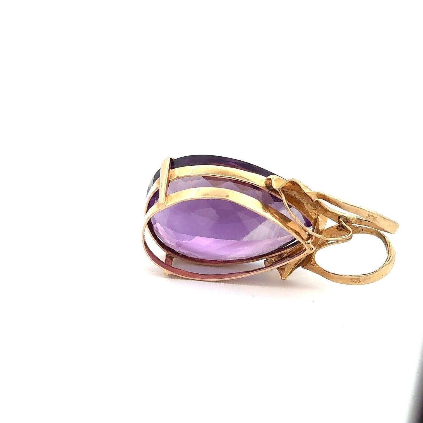 14K Yellow Gold Pear Faceted Amethyst Solitaire Statement Pendant