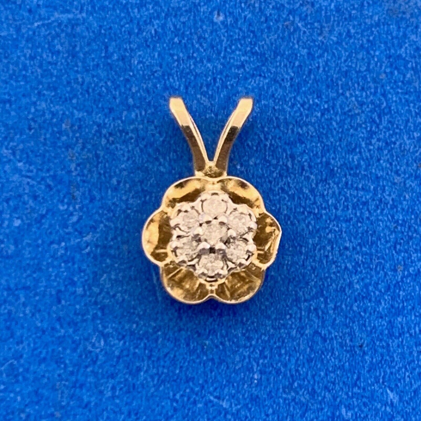 Designer 14K Yellow Gold Diamond Flower Floral Cluster Charm Pendant