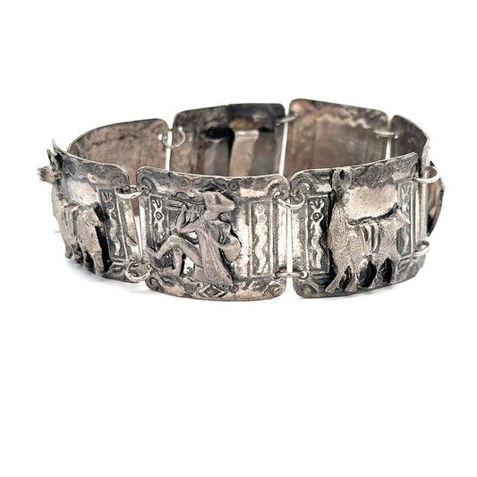 Native 925 Sterling Silver Panel Statement Cuff Bracelet