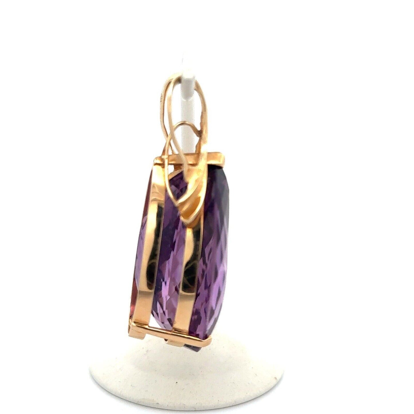 14K Yellow Gold Pear Faceted Amethyst Solitaire Statement Pendant