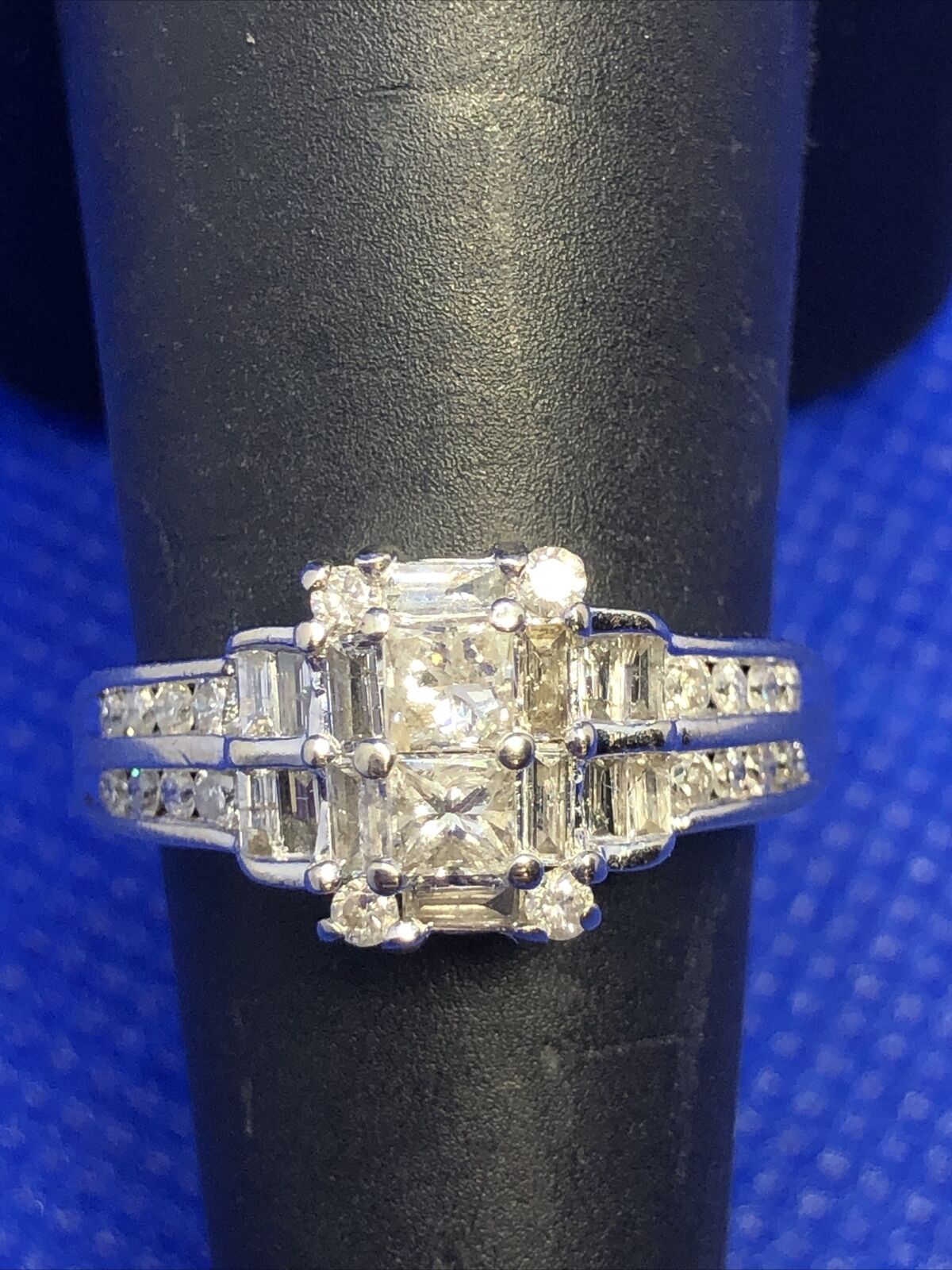 Estate 14K White Gold Princess Round Baguette Diamond Engagement Ring