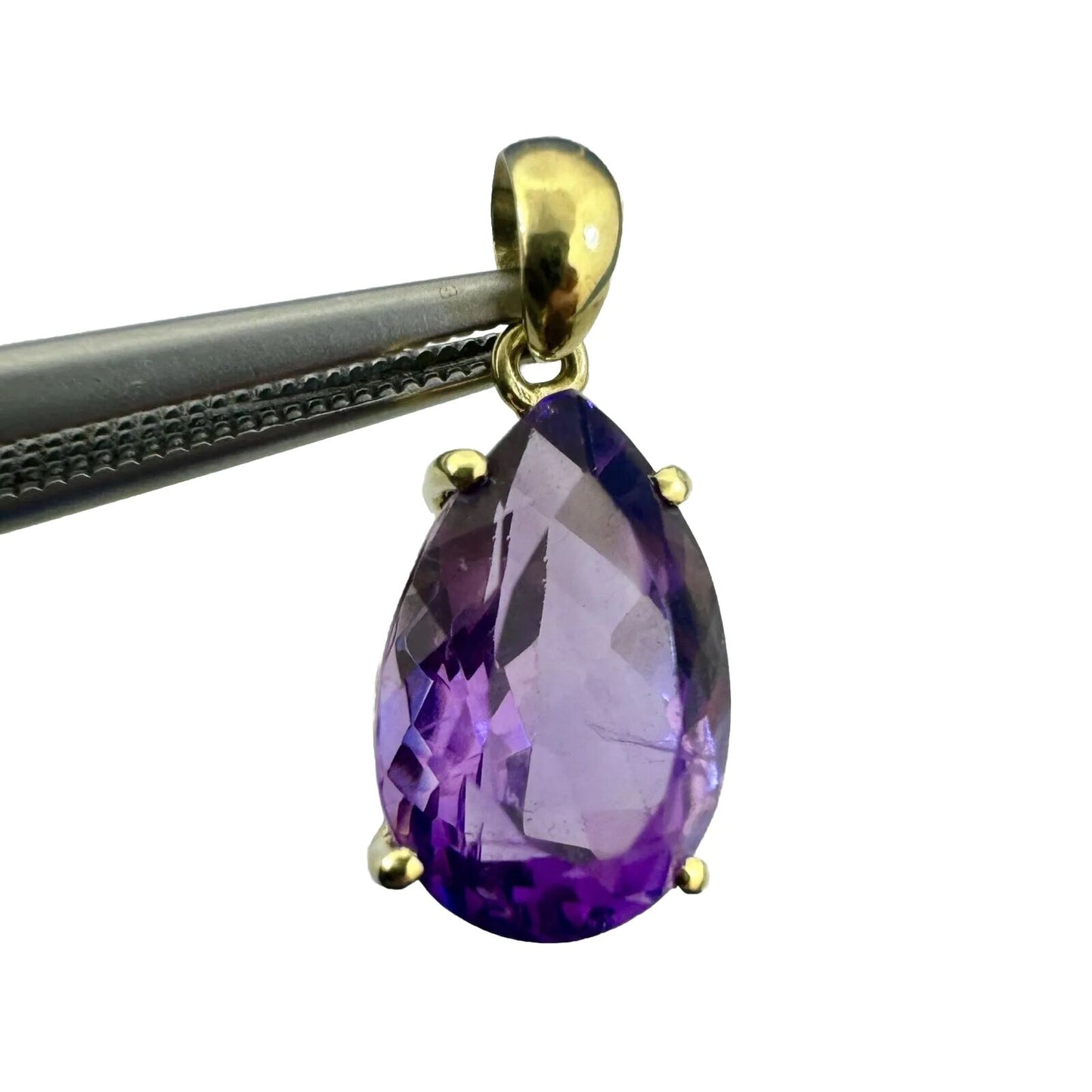 Designer 14K Yellow Gold Pear Shaped Purple Amethyst Pendant