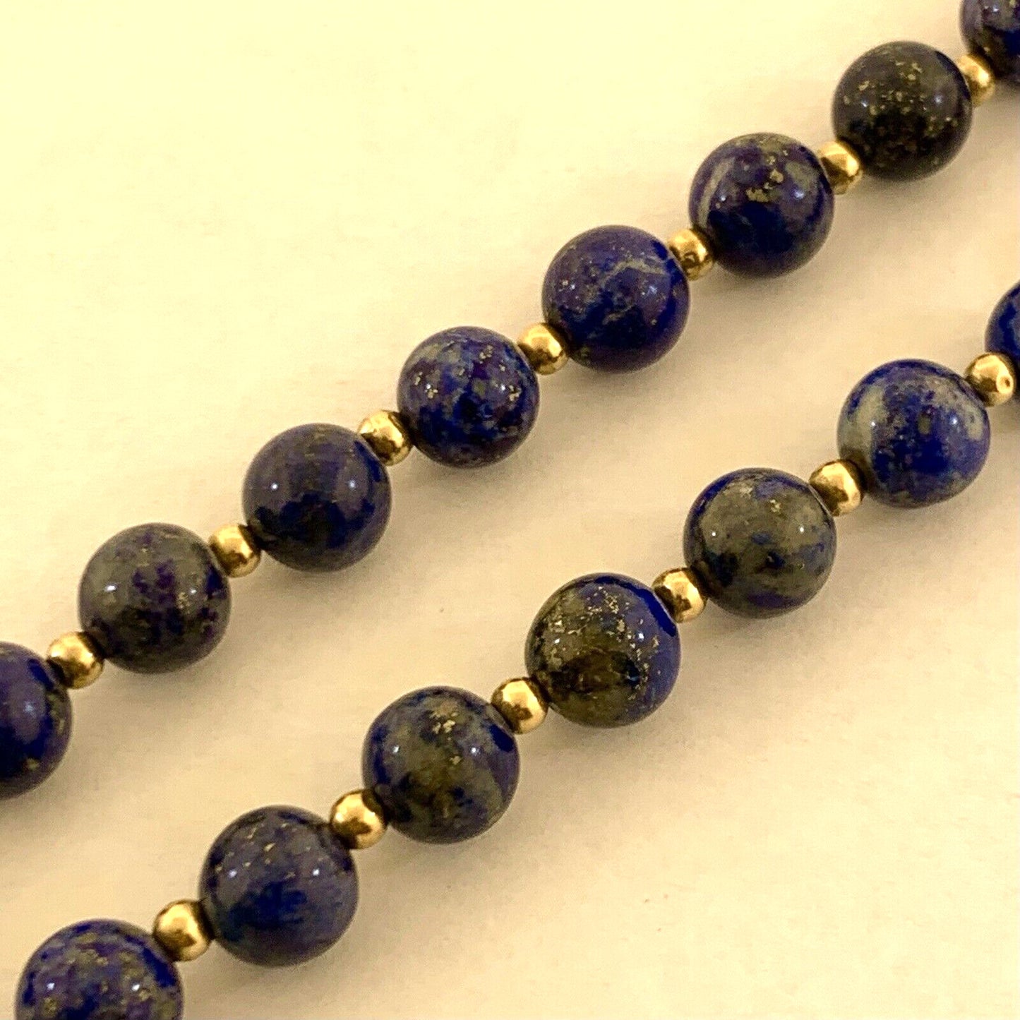 Vintage 14K Yellow Gold Lapis Lazuli Bead Enlightenment Self Awareness Necklace