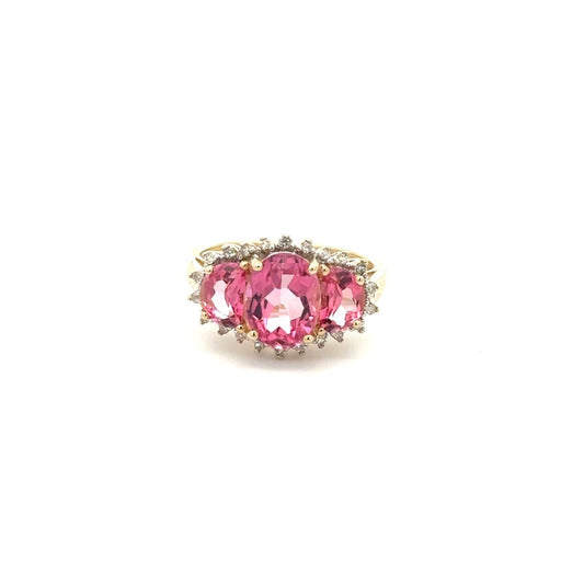 Designer 14K Yellow Gold Pink Topaz Diamond Accent Anniversary Ring