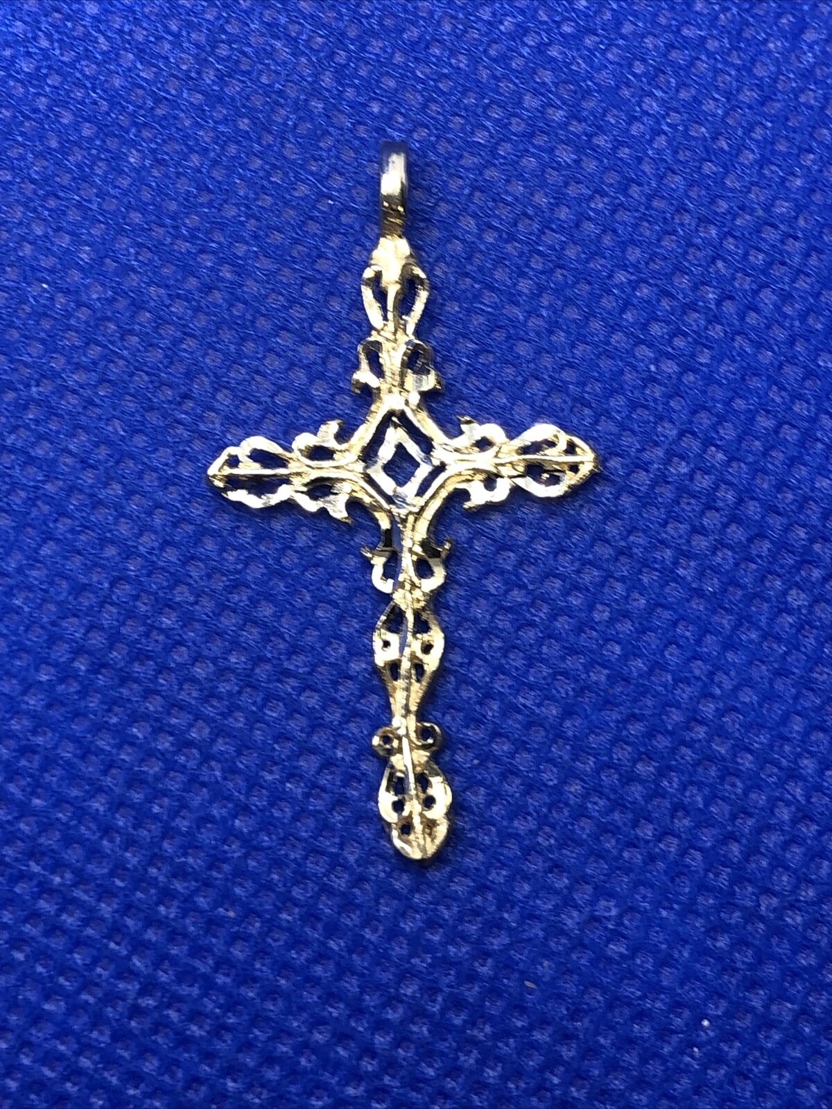 Designer ASJ 14K Yellow Gold Filigree Scroll Detailed Religious Cross Pendant