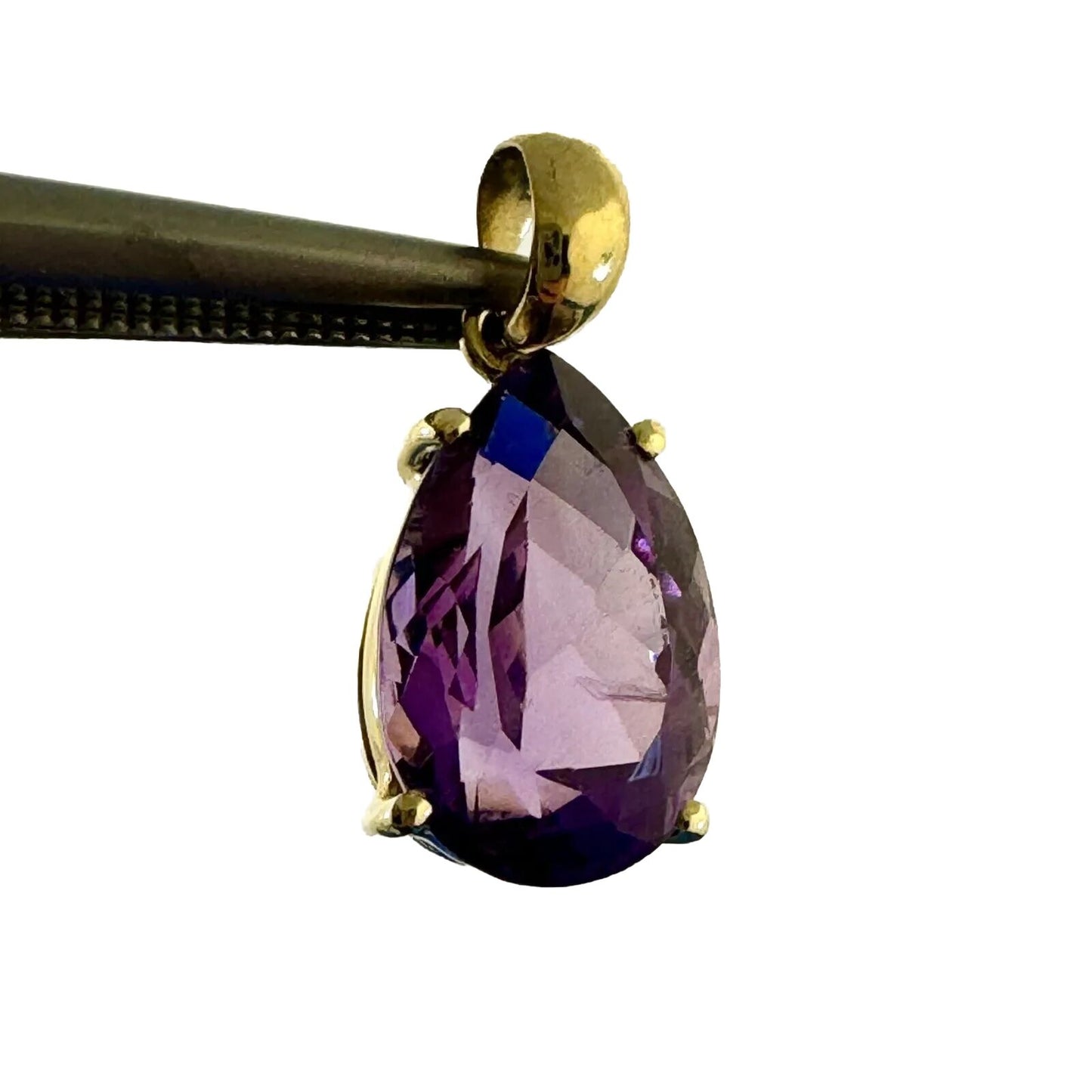 Designer 14K Yellow Gold Pear Shaped Purple Amethyst Pendant