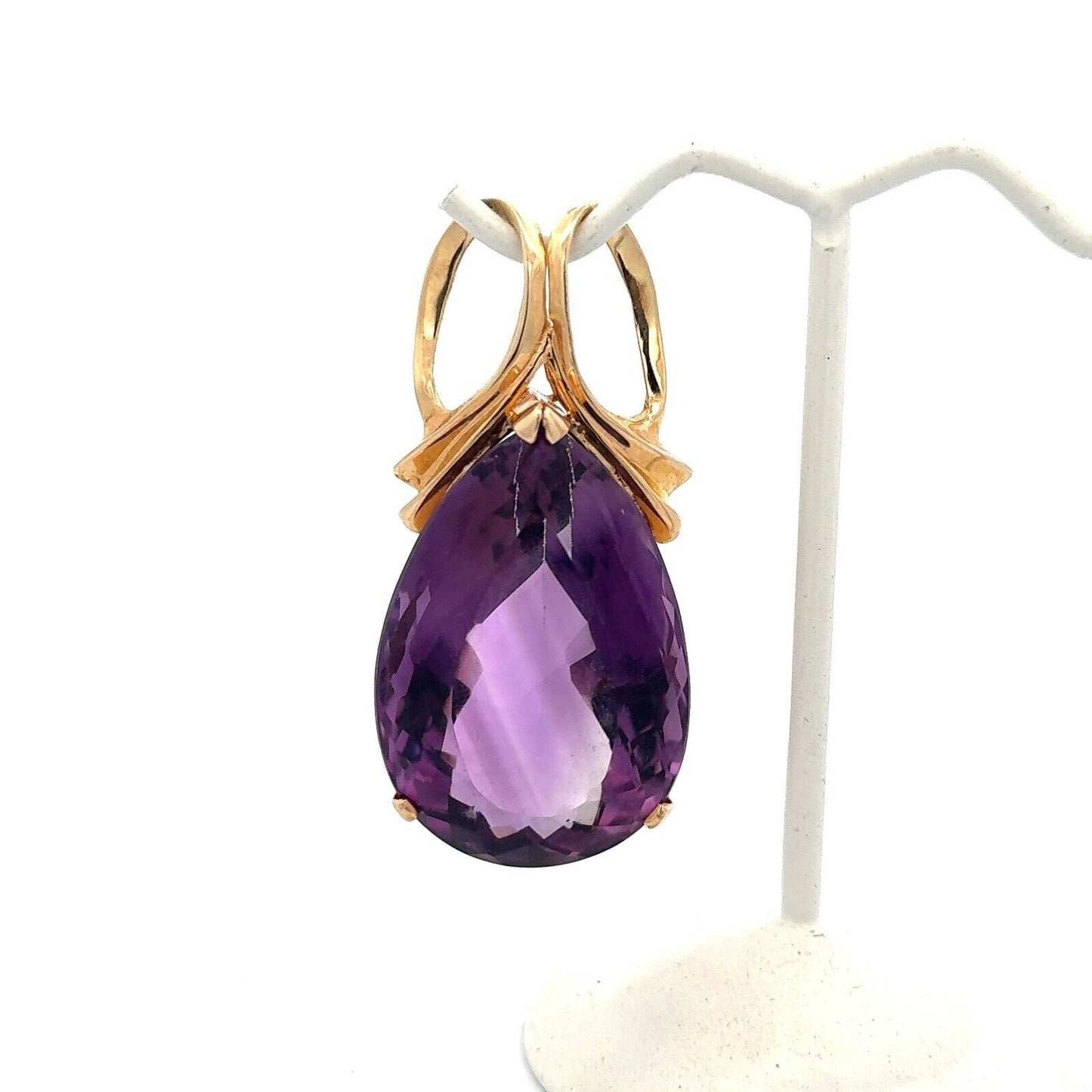 14K Yellow Gold Pear Faceted Amethyst Solitaire Statement Pendant