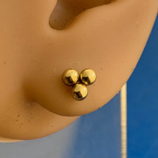 Vintage 14K Yellow Gold Three Ball Cluster Stud Earrings